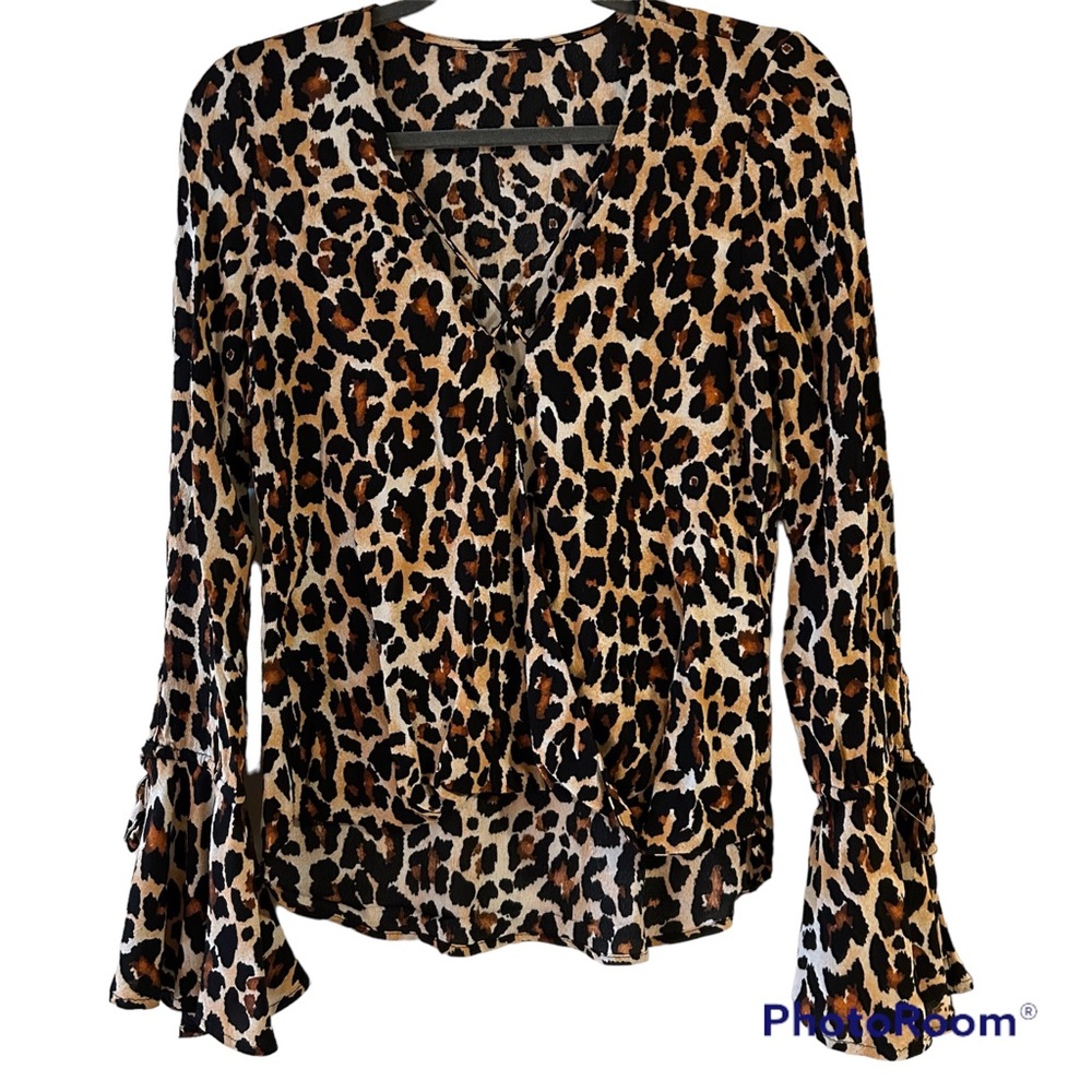 Cheetah Animal Print Woman’s High Low Blouse Bell Sleeves